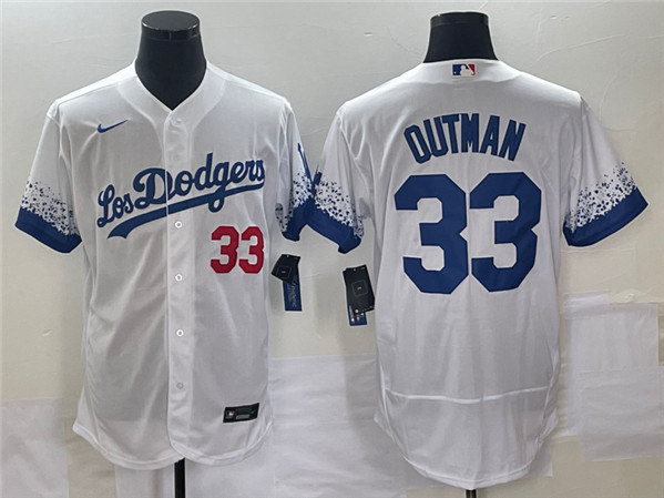 Men's Los Angeles Dodgers #33 James Outman White City Connect Flex Base Stitched Baseball Jersey - Click Image to Close